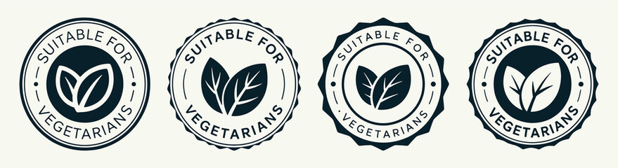 Green Suitable for Vegetarians Stamp – Eco Sticker with Leaves Icon Vector Illustration 