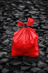 Lone Trash Bag on Rocks: Environmental Waste Concern