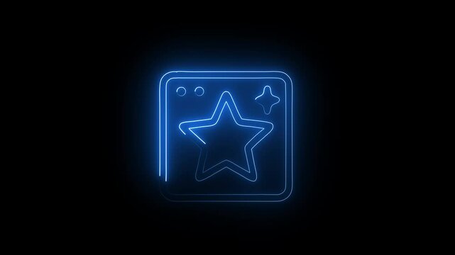 Animated browser favorite Glowing blue neon image of a star inside a square frame suitable for tech and futuristic concepts. Perfect for digital designs.
