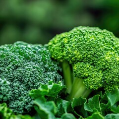 Close-up of fresh broccoli florets with vibrant green color