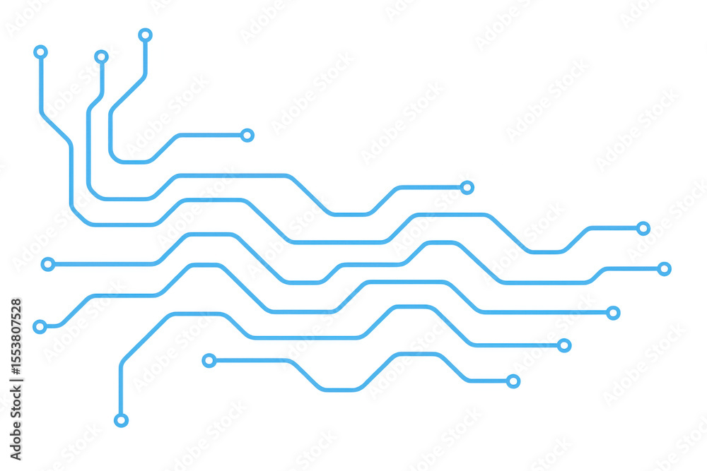 Poster glowing azure circuit pathways streaming across transparent surface, creating intricate digital netw