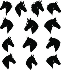 Black Silhouetted Horse Head Vector Icons for Designers


