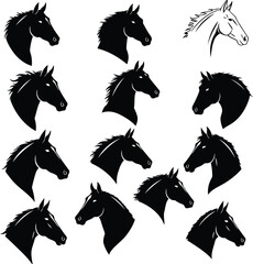 Vector Icons of Minimal Horse Head Silhouettes for Branding

