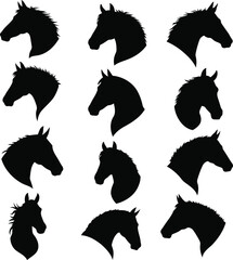 Elegant Horse Head Silhouette Icons in Black and White

