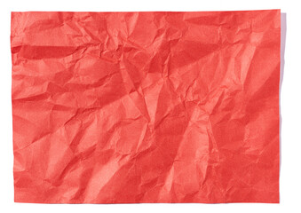 Blank red crumpled paper sheet isolated on white. Template Mock up