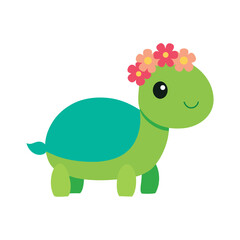Turtle wearing flower crown crawling peacefully Vector illustration