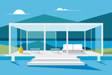 Fototapeta premium A luxurious resort swimming pool offers a relaxing summer vacation with a stunning view of the sky