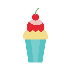 Delicious sundae topped with cherry and syrup Vector illustration