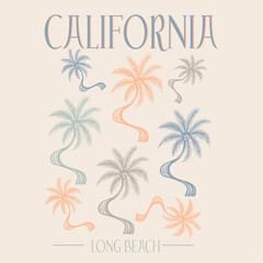palm tree  design. tropical print design. hand drawn palm Leaves background. summer t shirt  design. california long beach typogaphy graphics