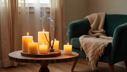 Warm Glow: Amber Candles in Dreamy Interior