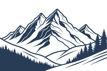 Minimalist Mountains Flat Landscape Illustration