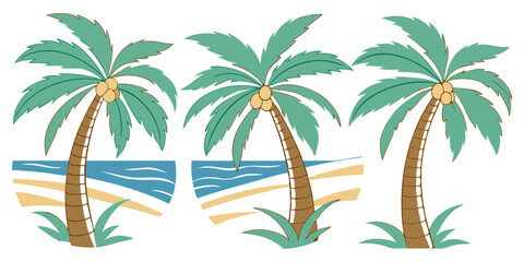 Tropical Coconut Trees Watercolor Vector Set