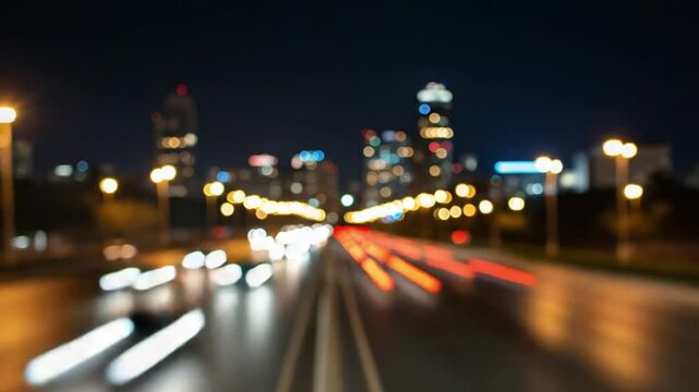 Night city highway traffic blur, cityscape background, website banner