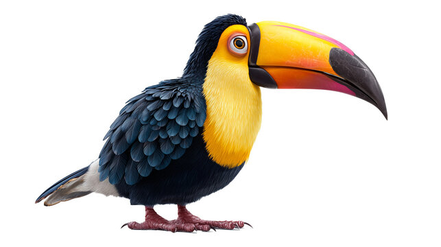 Vibrant kachanov cartoon portrait of an oversized toucan bird with striking colors and unique features