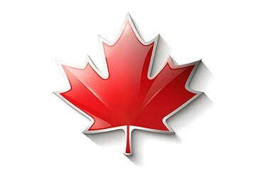 Shiny Red Maple Leaf Illustration on White Background for Canada Day
