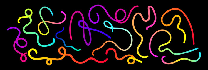 Set of vector graphic elements. Abstract shapes with smooth wavy lines, bright colors and gradient transitions.