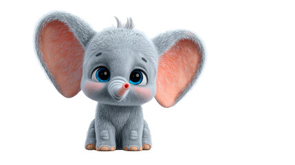 Charming cartoon baby elephant with large ears and light gray skin displaying a sweet expression