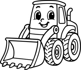 Cute cartoon black and white coloring page of a friendly bulldozer. © SWEET