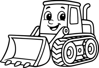 Cute cartoon black and white coloring page of a friendly bulldozer. © SWEET
