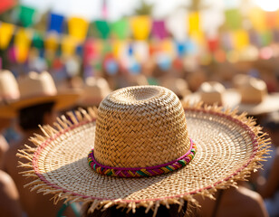 Straw hat festa junina background, Brazilian party and Latin american festival