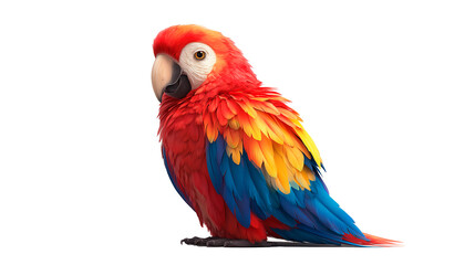 Colorful kachanov cartoon macaw parrot with vibrant red, blue, and yellow feathers perched gracefully in a minimalist setting
