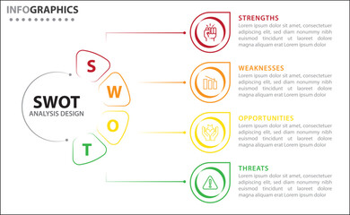 SWOT analysis infographic. Vector illustration for strategic business planning. Comparison chart. Advantages and Disadvantages of company. Infographic design template. Vector illustration. SWOT chart