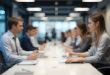 Business office with blurred people casual wear, with blurred bokeh background