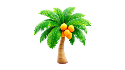 Curved palm tree with stylized green leaves and golden fruits in a vibrant cartoon design