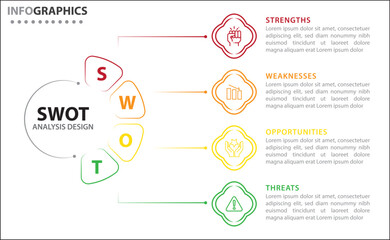 SWOT analysis infographic. Vector illustration for strategic business planning. Comparison chart. Advantages and Disadvantages of company. Infographic design template. Vector illustration. SWOT chart