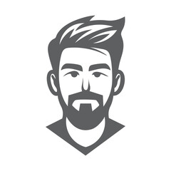 Minimalist Portrait Of A Stylish Bearded Man Icon Vector Illustration In Gray Tones