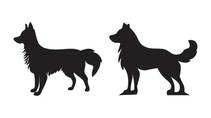 Two Dog Silhouette Vectors Breed Illustration Collection Animal Clipart Companion Pets Domestic Animals Design Elements Black And White Art
