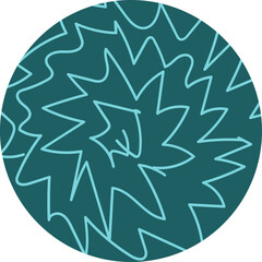 Circle containing hand-made lines arranged in zigzag patterns with irregular spacing.