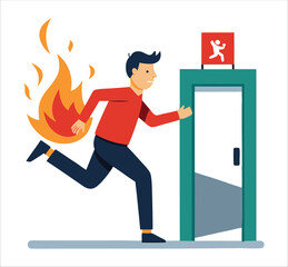 Fire Emergency Exit Sign Building Safety Evacuation Route Vector.

