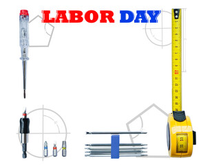 Labor Day Background with Tools and Measuring Tape.national U.S. holidays honoring workers. Labor...