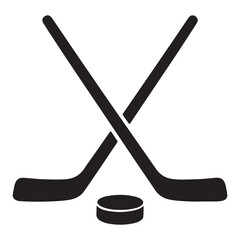 Simple Hockey Still Life Two Sticks Crossed Above Puck Depicted with Bold Black and White Graphics for Sport Themes