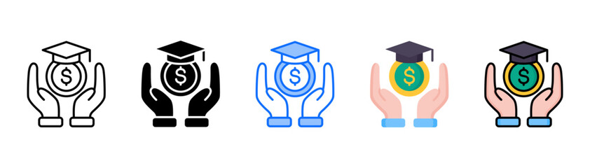 Scholarship icon set with multiple style collection