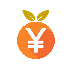 Obraz premium Fresh Yen Symbol Graphic Isolated on Black Round Orange Coin with Leaf Sprouts Represents Financial Growth Currency Strength