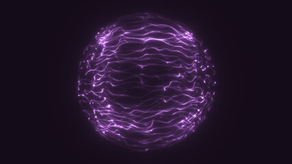 Glowing purple energy sphere formed by dynamic wavy light trails, floating against a dark background