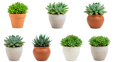 A beautiful array of diverse succulents, each potted elegantly against a dark backdrop.