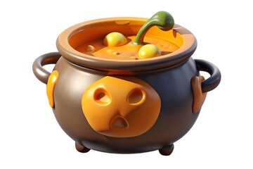 Cute cartoon halloween cauldron with spooky face and bubbling potion