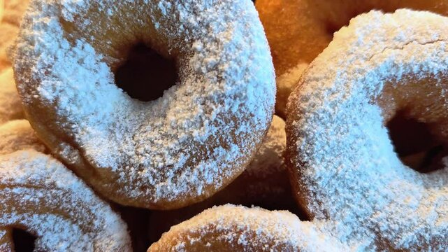 Sweet donuts with powdered sugar.