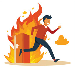 Man using fire extinguisher for safety and emergency response.

