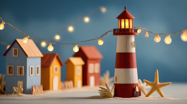 Celebrate National Lighthouse Day with glowing beams and cheerful coastal themes in a vibrant setting - Powered by Adobe
