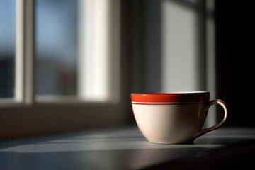 beautiful morning routine featuring tea cup on table soft light streaming through window creating serene ambiance