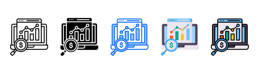 Market Research icon set with multiple style collection