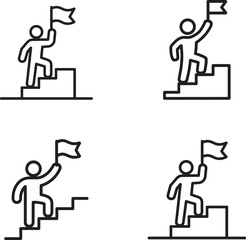 Person climbing stairs holding a flag representing achievement and success