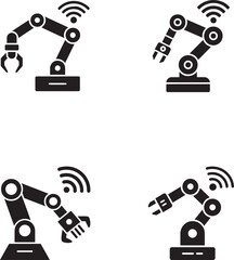 Set of four robotic arm icons with wireless signal indicators