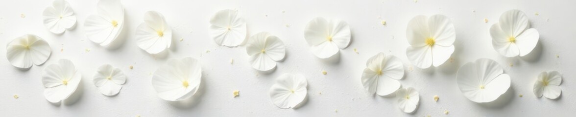Obraz premium Delicate white petals strewn on textured white backdrop, soft light , minimalist, summer