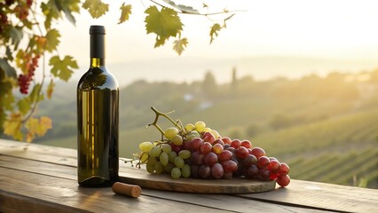 bottle of wine and grapes