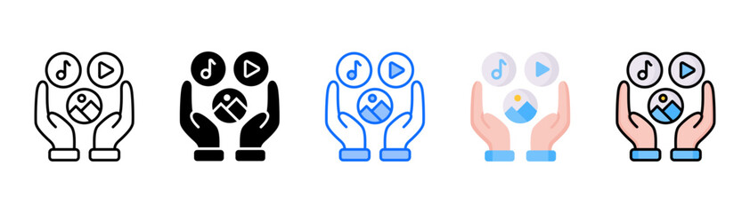 Fototapeta premium Multimedia icon set with multiple style collection